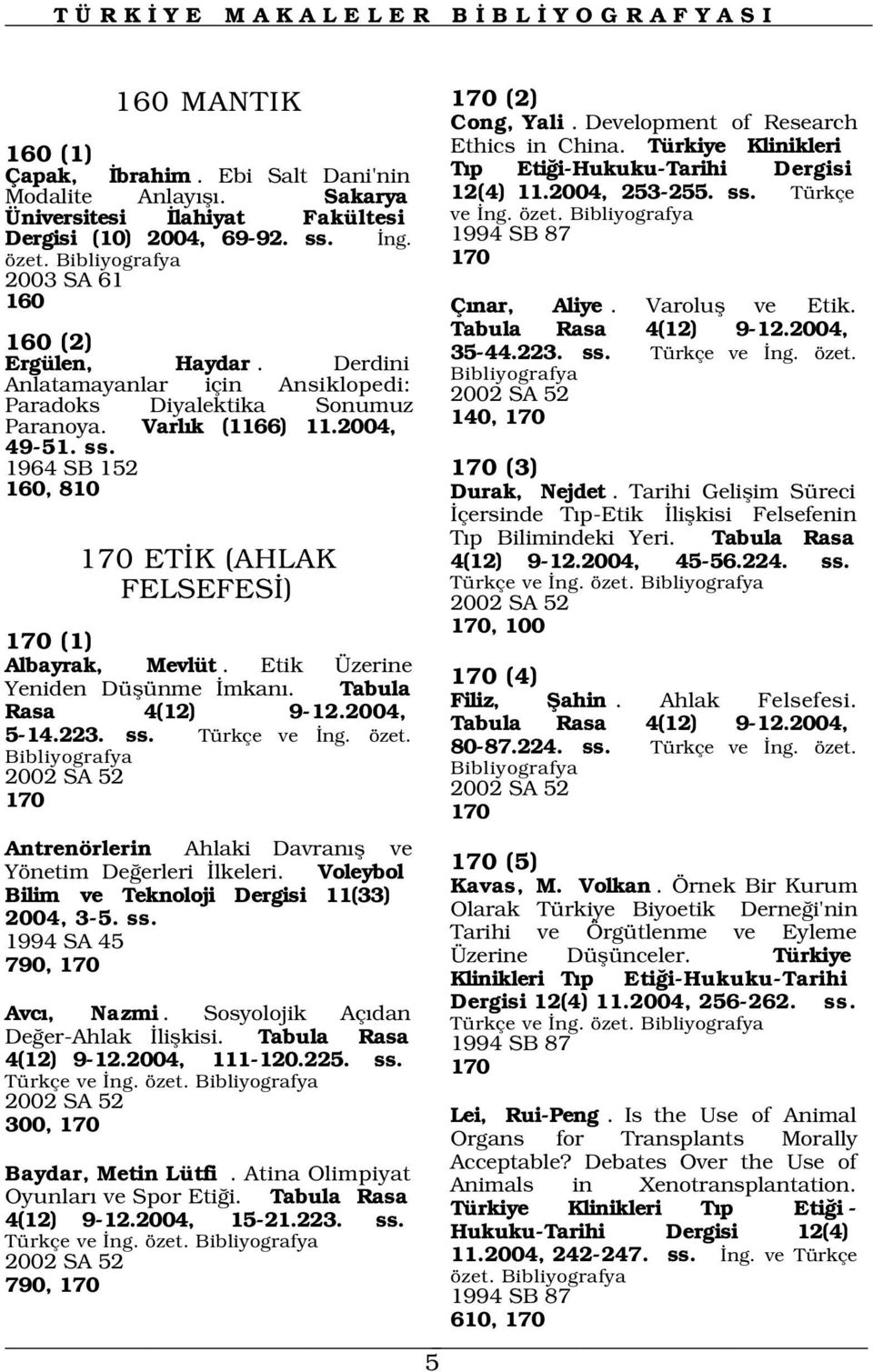 Derdini Anlatamayanlar için Ansiklopedi: Paradoks Diyalektika Sonumuz Paranoya. Varl k (1166) 11.2004, 49-51. ss. Tabula Rasa 4(12) 9-12.2004, 35-44.223. ss. Türkçe ve ng. özet.