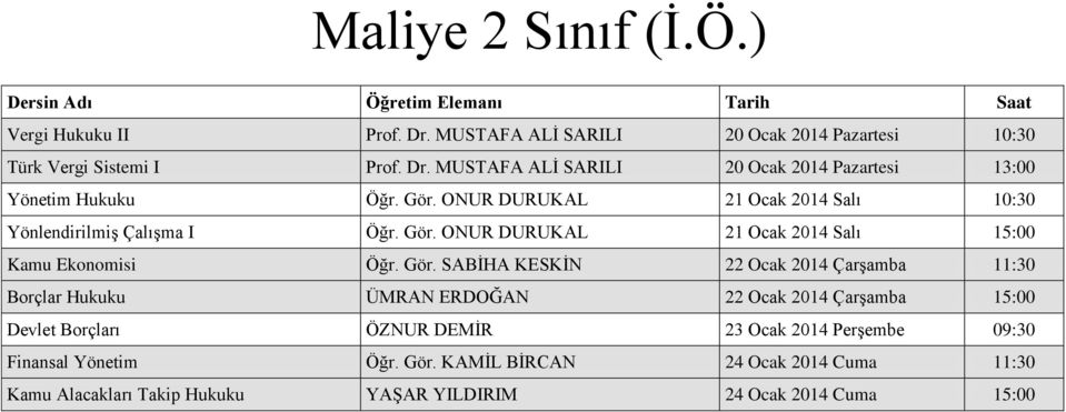 ONUR DURUKAL 21 Ocak 2014 Salı 15:00 Kamu Ekonomisi Öğr. Gör.