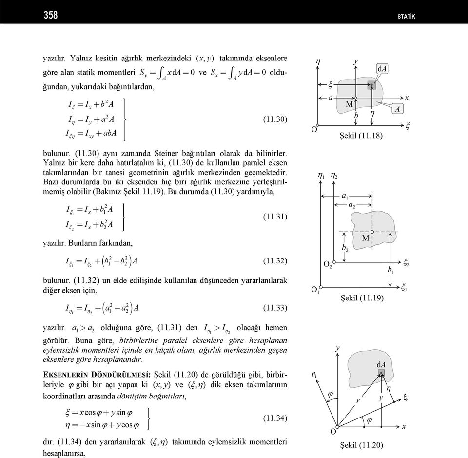a A ý ïïï I I aba = xy + (11.30) bulunur. (11.30) aynı zamanda Steiner bağıntıları olarak da bilinirler. Yalnız bir kere daha hatırlatalım ki, (11.