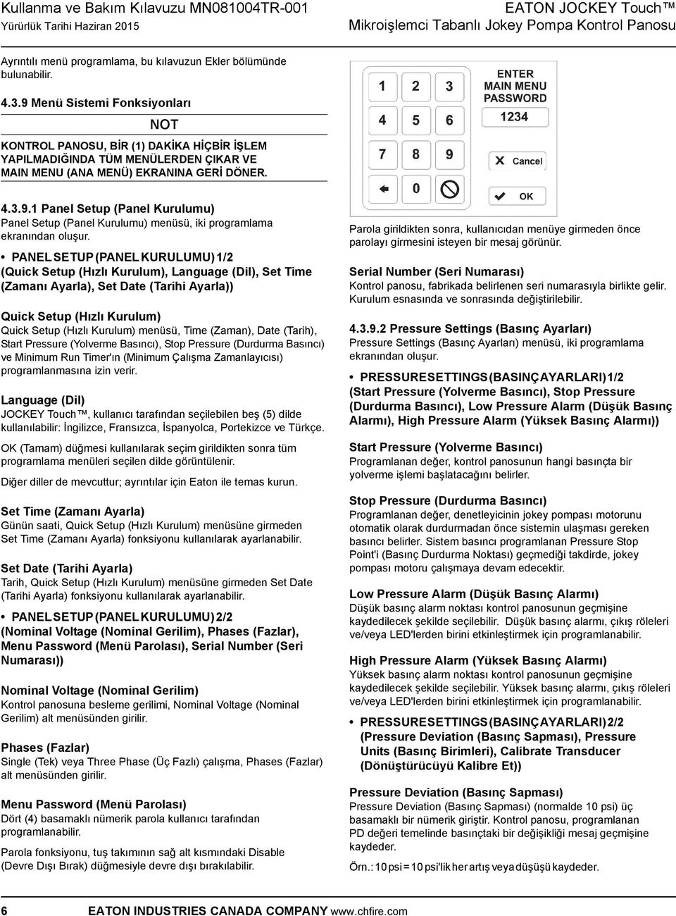 PANEL SETUP (PANEL KURULUMU) 1/2 (Quick Setup (Hızlı Kurulum), Language (Dil), Set Time (Zamanı Ayarla), Set Date (Tarihi Ayarla)) Quick Setup (Hızlı Kurulum) Quick Setup (Hızlı Kurulum) menüsü, Time