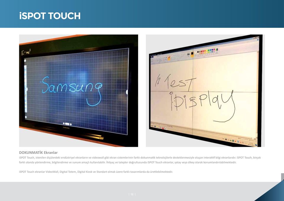 ispot Touch, birçok farklı alanda yönlendirme, bilgilendirme ve sunum amaçlı kullanılabilir.
