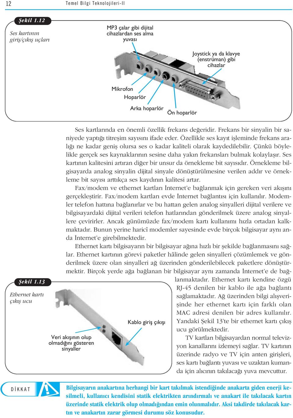 13 Ethernet kart ç k fl ucu DÜfiÜNEL M SORU D KKAT Ses kartlar nda en önemli özellik frekans de eridir. Frekans bir sinyalin bir saniyede yapt titreflim say s n ifade eder.