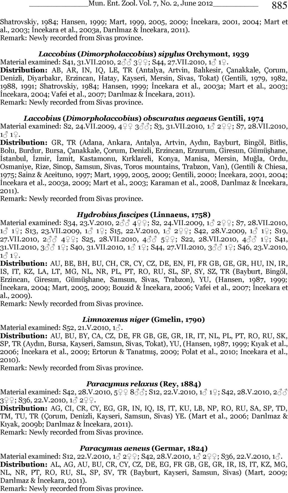 Distribution: AB, AR, IN, IQ, LE, TR (Antalya, Artvin, Balıkesir, Çanakkale, Çorum, Denizli, Diyarbakır, Erzincan, Hatay, Kayseri, Mersin, Sivas, Tokat) (Gentili, 1979, 1982, 1988, 1991; Shatrovskiy,