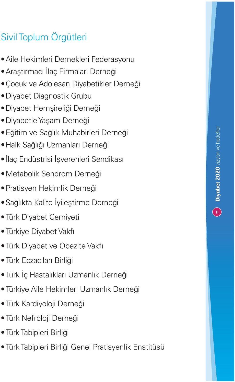 Pratisyen Hekimlik Derneği Sağlıkta Kalite İyileştirme Derneği Türk Diyabet Cemiyeti Türkiye Diyabet Vakfı Türk Diyabet ve Obezite Vakfı Türk Eczacıları Birliği Türk İç