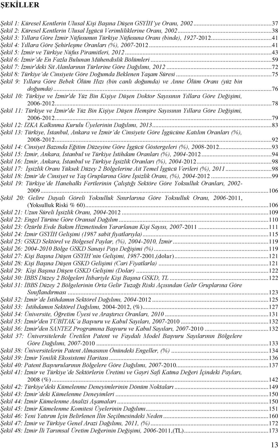 .. 41 Şekil 5: İzmir ve Türkiye Nüfus Piramitleri, 2012... 43 Şekil 6: İzmir de En Fazla Bulunan Mühendislik Bölümleri... 59 Şekil 7: İzmir'deki Sit Alanlarının Türlerine Göre Dağılımı, 2012.