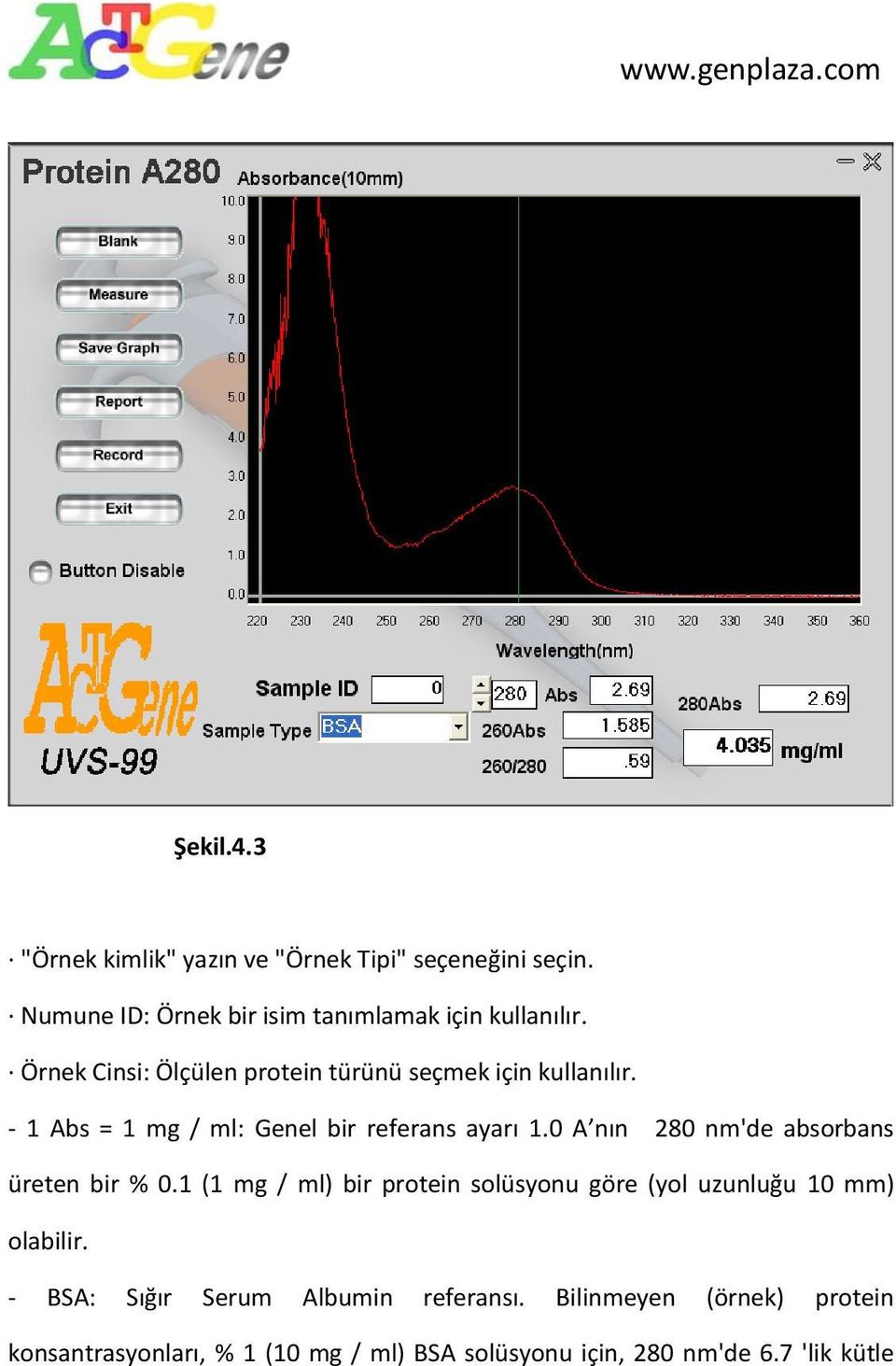 0 A nın 280 nm'de absorbans üreten bir % 0.1 (1 mg / ml) bir protein solüsyonu göre (yol uzunluğu 10 mm) olabilir.