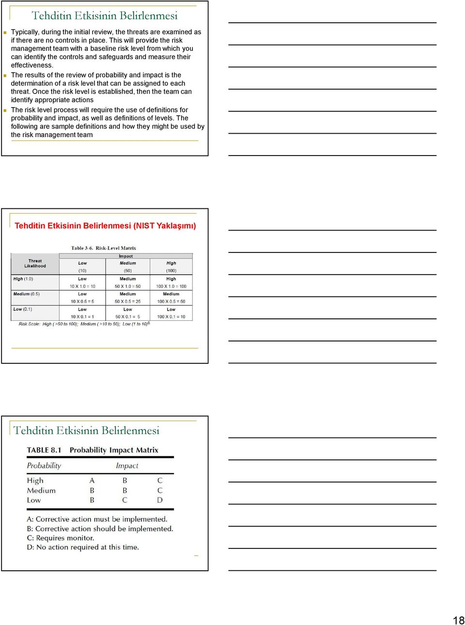 The results of the review of probability and impact is the determination of a risk level that can be assigned to each threat.