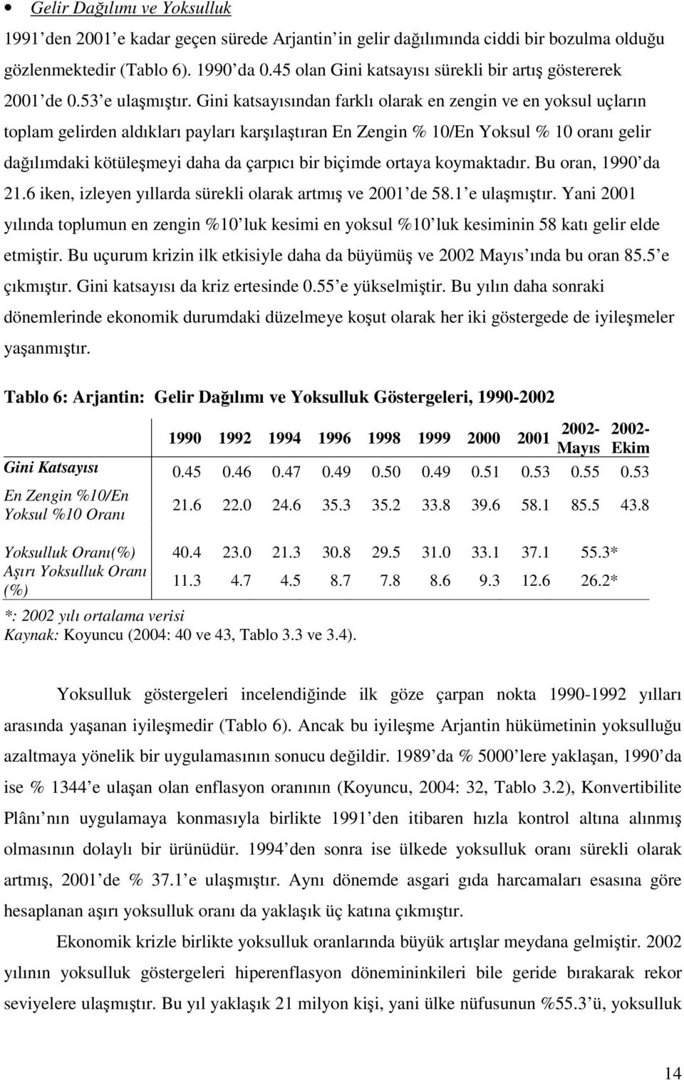 Gini katsayısından farklı olarak en zengin ve en yoksul uçların toplam gelirden aldıkları payları karılatıran En Zengin % 10/En Yoksul % 10 oranı gelir daılımdaki kötülemeyi daha da çarpıcı bir