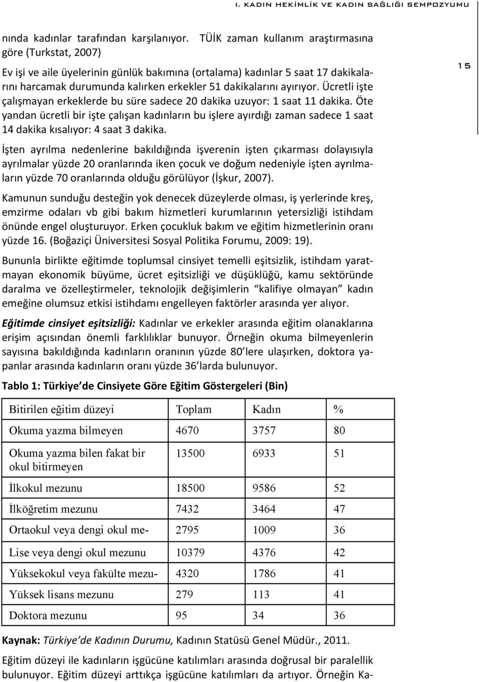 ayırıyor. Ücretli işte çalışmayan erkeklerde bu süre sadece 20 dakika uzuyor: 1 saat 11 dakika.