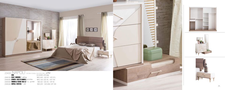 DRAWERS / W/G 130 D/D 45 H/Y 158 2340430 KOMİDİN x2/ BEDSIDE TABLE x2/