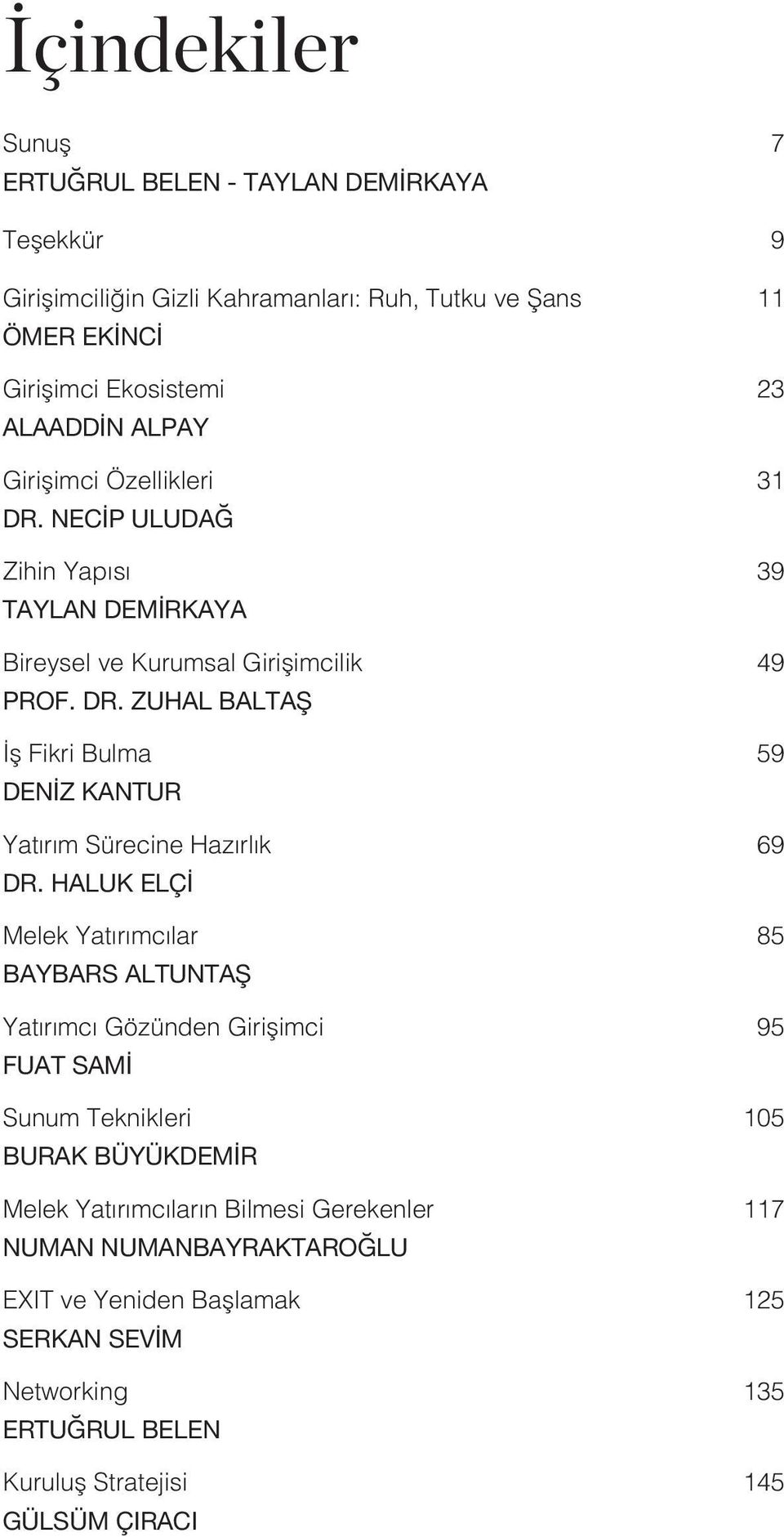 HALUK ELÇİ Melek Yatırımcılar 85 BAYBARS ALTUNTAŞ Yatırımcı Gözünden Girişimci 95 FUAT SAMİ Sunum Teknikleri 105 BURAK BÜYÜKDEMİR Melek Yatırımcıların Bilmesi Gerekenler