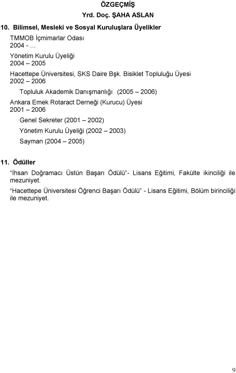 2001 2006 Genel Sekreter (2001 2002) Yönetim Kurulu Üyeliği (2002 2003) Sayman (2004 2005) 11.