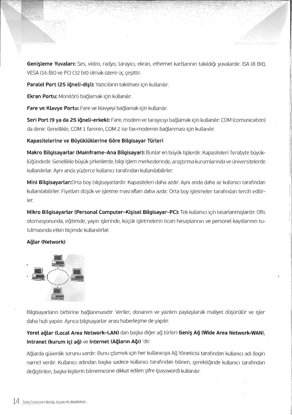 Seri Port (9 ya da 25 iğneli-erkek): Fare, modem ve tarayıcıyı bağlamak için kullanılır. COM (comunication) da denir. Genellikle, COM 1 farenin, COM 2 isefax-modemin bağlanması için kullanılır.