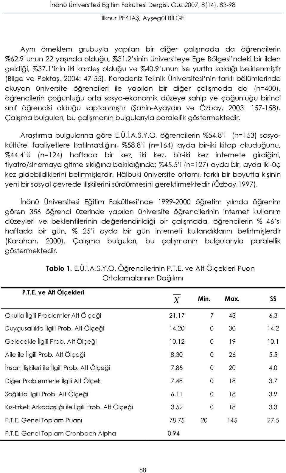 Karadeniz Teknik Üniversitesi nin farklı bölümlerinde okuyan üniversite öğrencileri ile yapılan bir diğer çalışmada da (n=400), öğrencilerin çoğunluğu orta sosyo-ekonomik düzeye sahip ve çoğunluğu