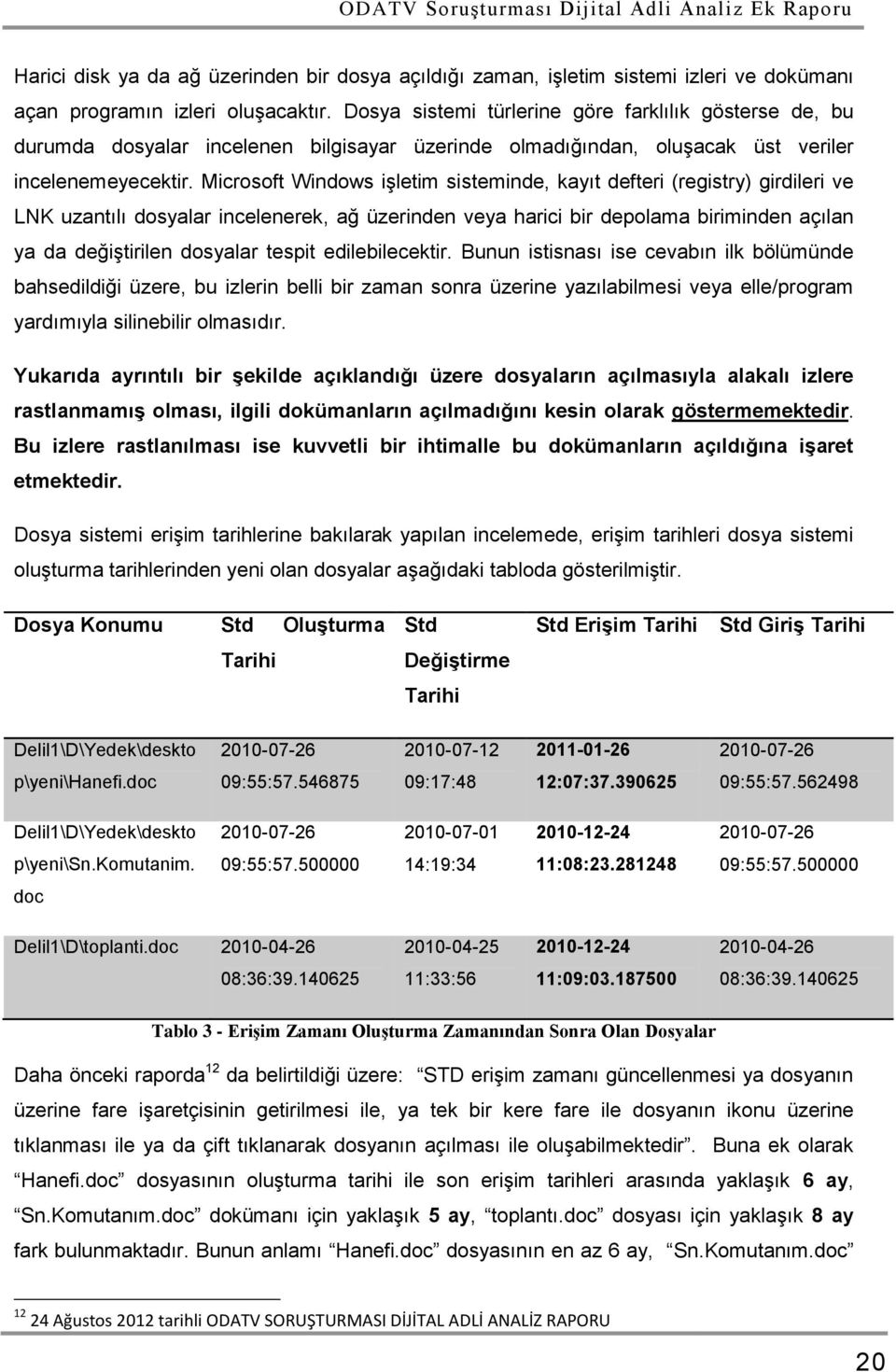 Microsoft Windows işletim sisteminde, kayıt defteri (registry) girdileri ve LNK uzantılı dosyalar incelenerek, ağ üzerinden veya harici bir depolama biriminden açılan ya da değiştirilen dosyalar