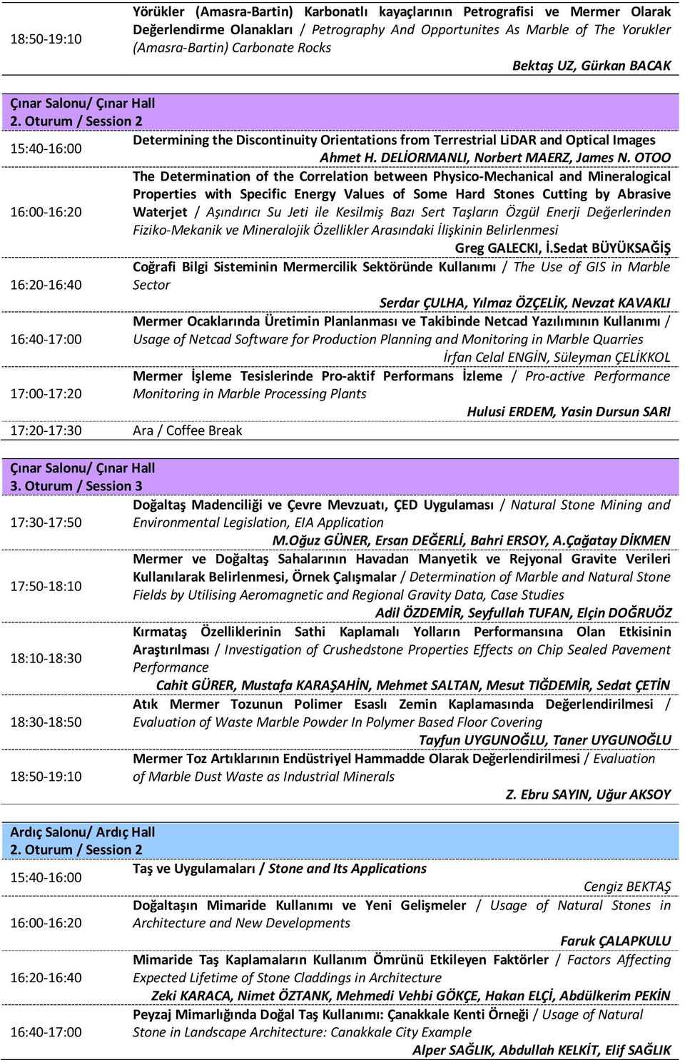 OTOO The Determination of the Correlation between Physico-Mechanical and Mineralogical Properties with Specific Energy Values of Some Hard Stones Cutting by Abrasive 16:00-16:20 Waterjet / Aşındırıcı