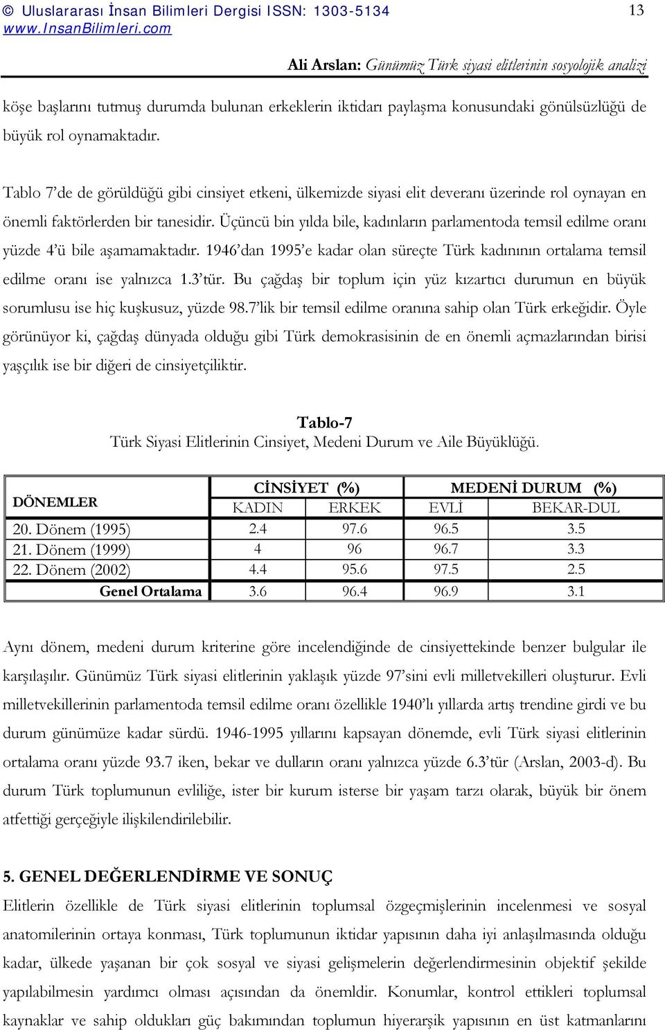 Üçüncü bin yılda bile, kadınların parlamentoda temsil edilme oranı yüzde 4 ü bile aşamamaktadır. 1946 dan 1995 e kadar olan süreçte Türk kadınının ortalama temsil edilme oranı ise yalnızca 1.3 tür.