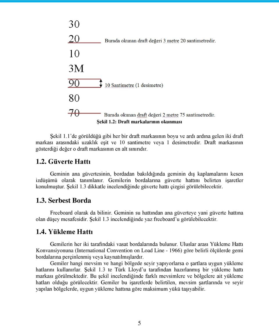 Gemilerin bordalarına güverte hattını belirten işaretler konulmuştur. Şekil 1.3 dikkatle incelendiğinde güverte hattı çizgisi görülebilecektir. 1.3. Serbest Borda Freeboard olarak da bilinir.