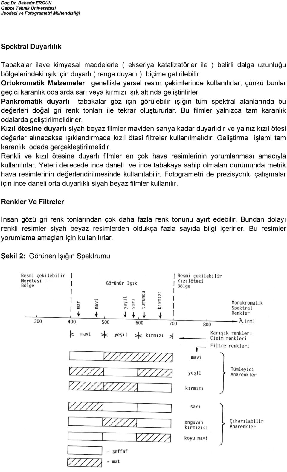 Pankromatik duyarlı tabakalar göz için görülebilir ışığın tüm spektral alanlarında bu değerleri doğal gri renk tonları ile tekrar oluştururlar.