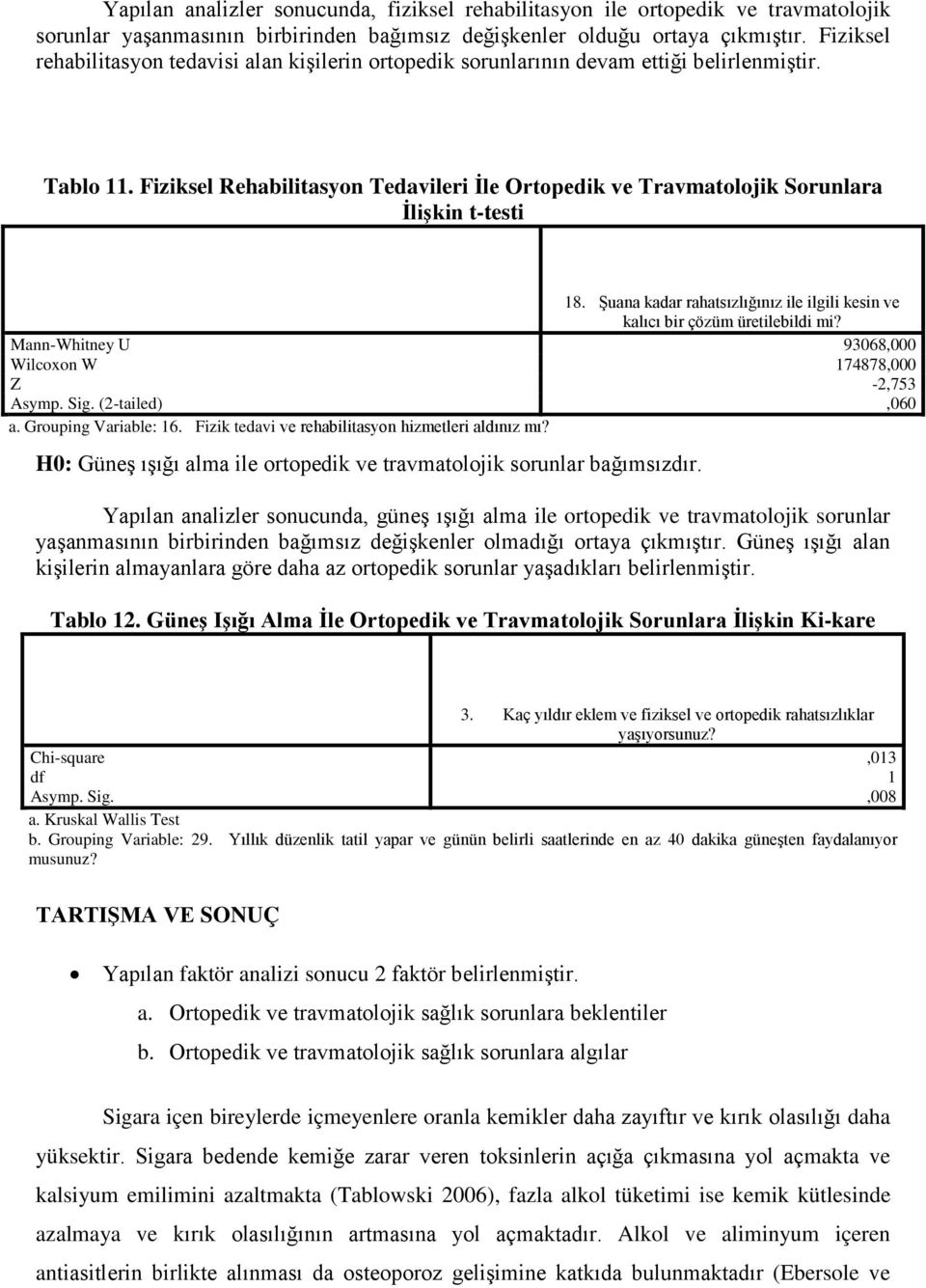 Fiziksel Rehabilitasyon Tedavileri İle Ortopedik ve Travmatolojik Sorunlara İlişkin t-testi 18. Şuana kadar rahatsızlığınız ile ilgili kesin ve kalıcı bir çözüm üretilebildi mi?