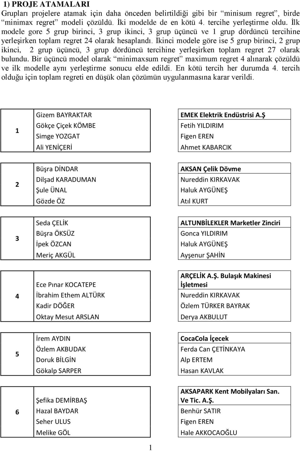 İkinci modele göre ise 5 grup birinci, 2 grup ikinci, 2 grup üçüncü, 3 grup dördüncü tercihine yerleşirken toplam regret 27 olarak bulundu.