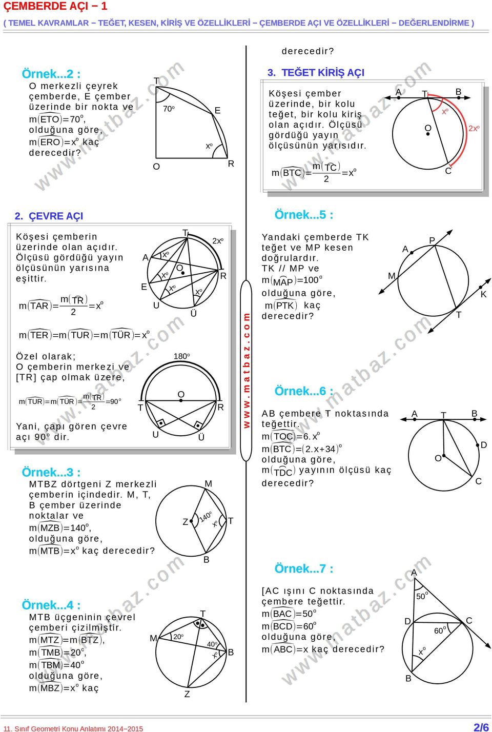 Ölçüsü gördüğü ya yın ölçüsünün ya rısına eşittir. m^()= m( ) = m^()=m^(u)=m^(ü)= Özel olarak; çemberin merkezi ve [] çap olmak üzere, m^(u)=m^(ü)= m( ) =90 o Yani, çapı gören çevre açı 90 o dir.