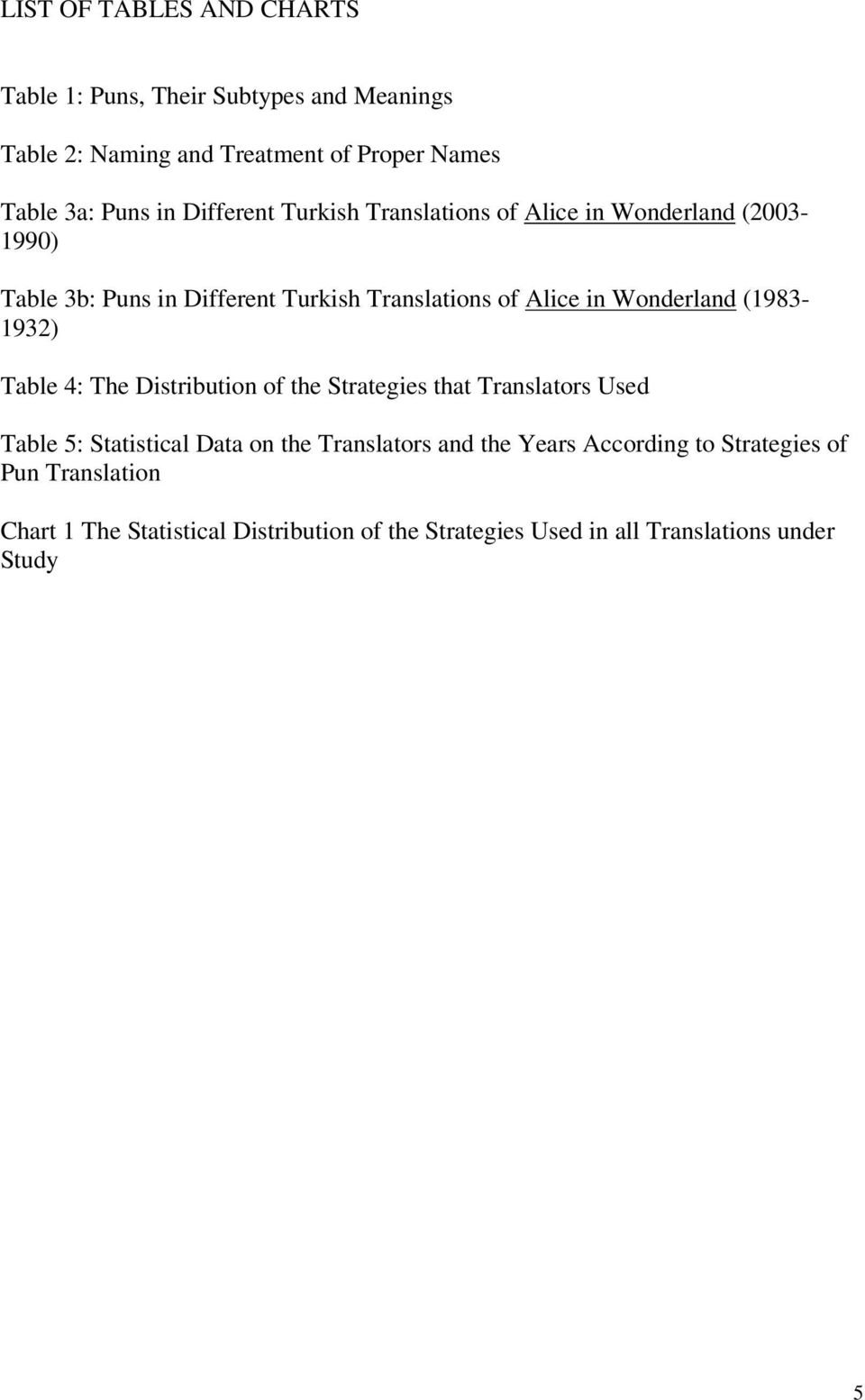 Wonderland (1983-1932) Table 4: The Distribution of the Strategies that Translators Used Table 5: Statistical Data on the Translators