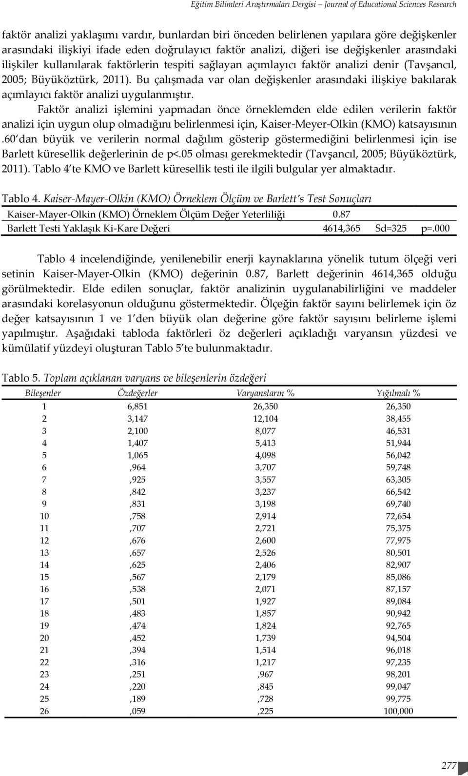 Bu çalışmada var olan değişkenler arasındaki ilişkiye bakılarak açımlayıcı faktör analizi uygulanmıştır.