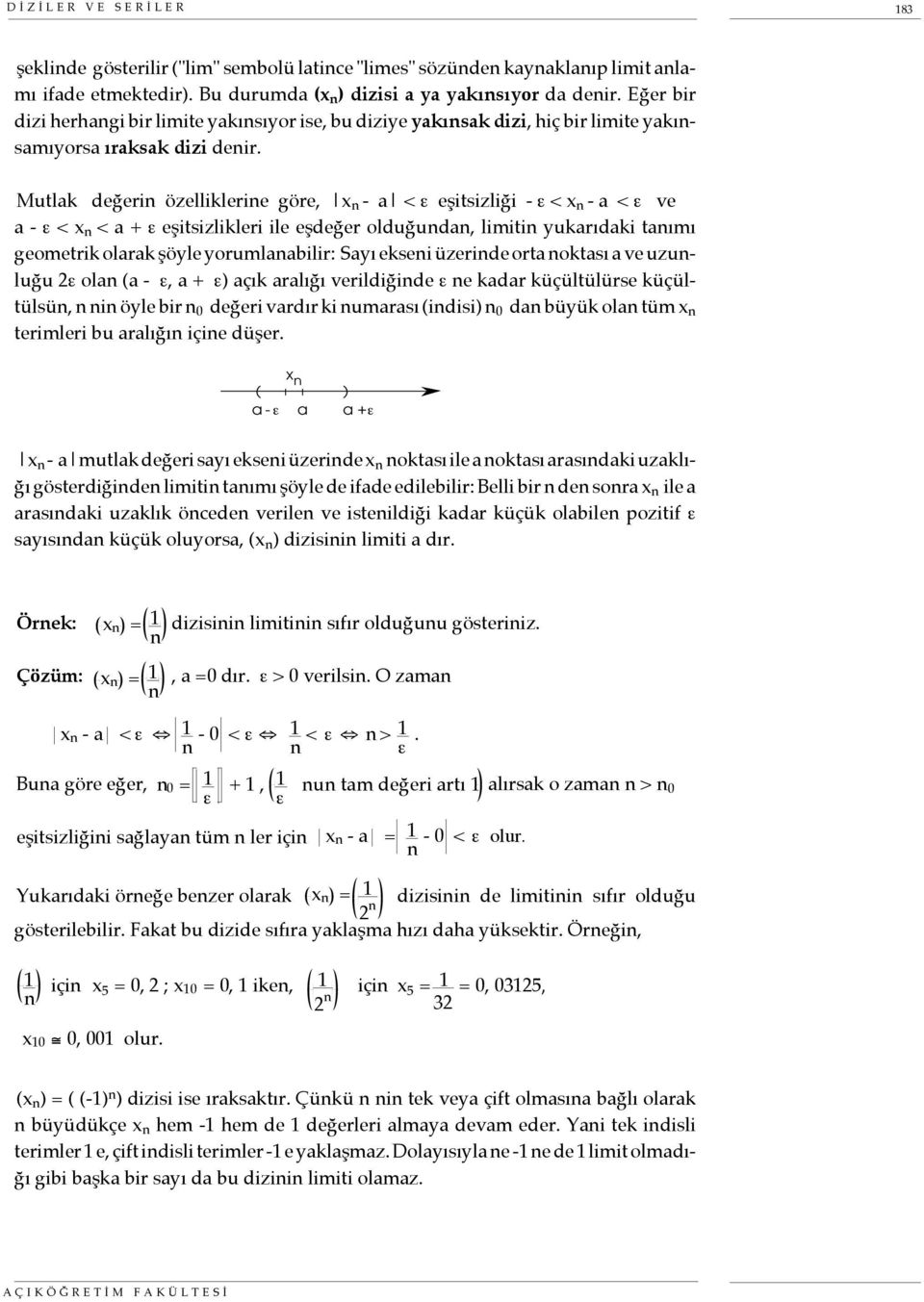 Mutlak değeri özelliklerie göre, x - a < ε eşitsizliği - ε < x - a < ε ve a - ε < x < a + ε eşitsizlikleri ile eşdeğer olduğuda, iti yukarıdaki taımı geometrik olarak şöyle yorumlaabilir: Sayı eksei