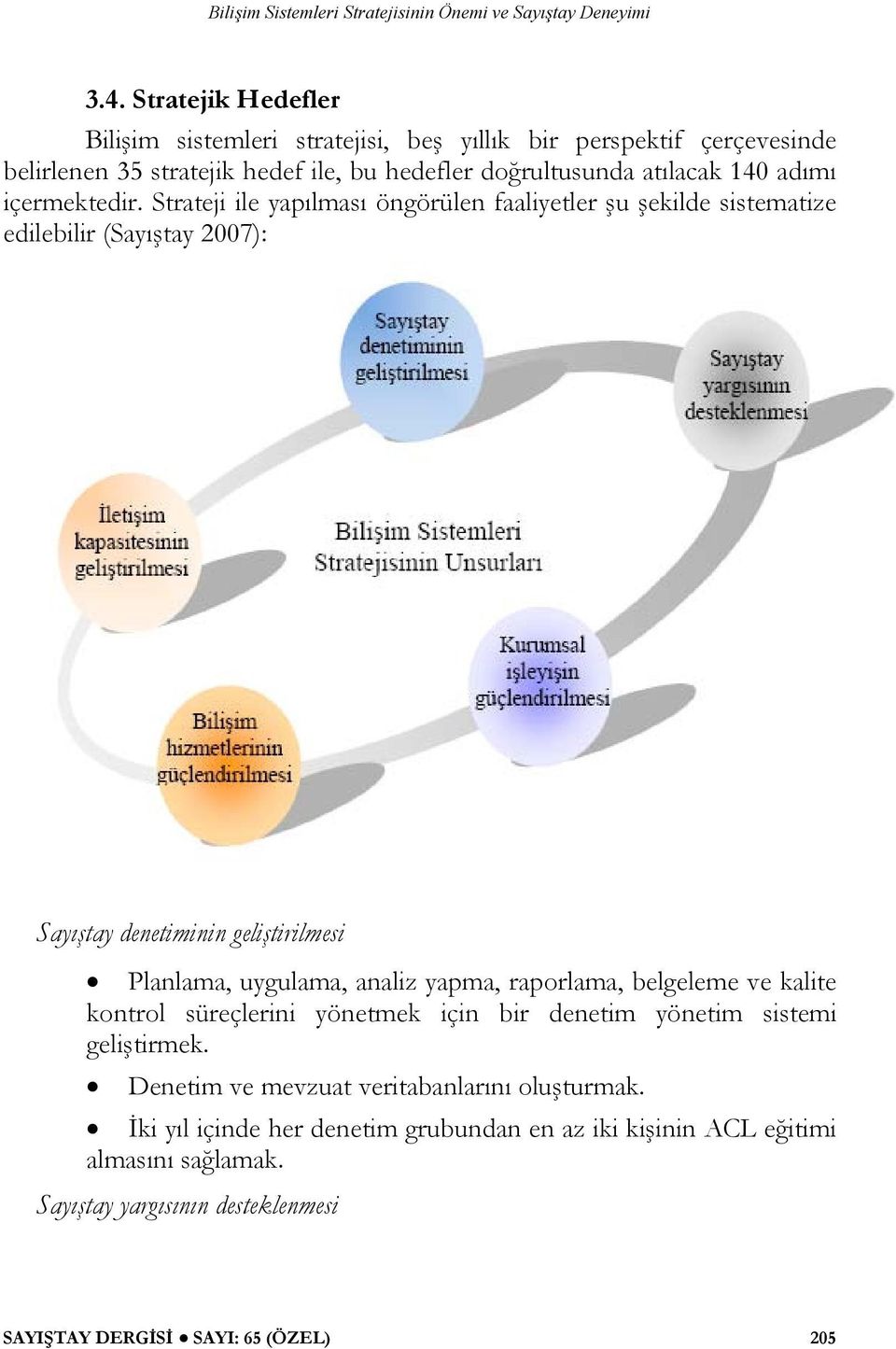 Strateji ile yapılması öngörülen faaliyetler şu şekilde sistematize edilebilir (Sayıştay 2007): Sayıştay denetiminin geliştirilmesi Planlama, uygulama, analiz yapma,