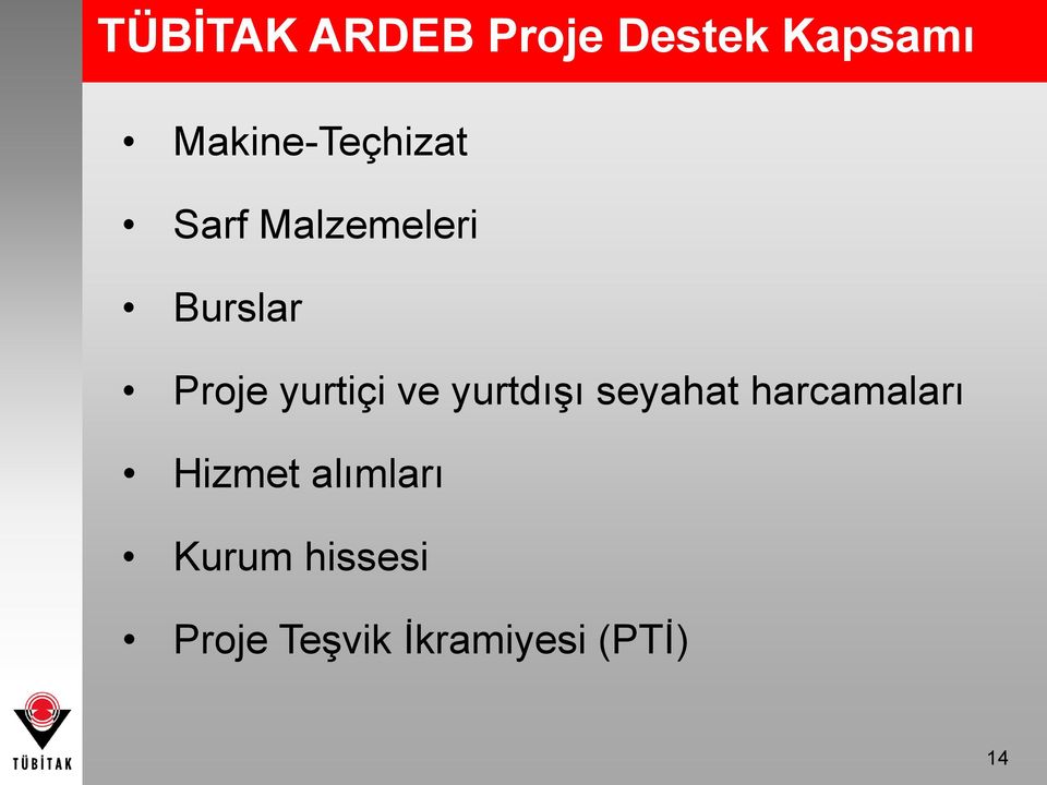 Proje yurtiçi ve yurtdışı seyahat harcamaları