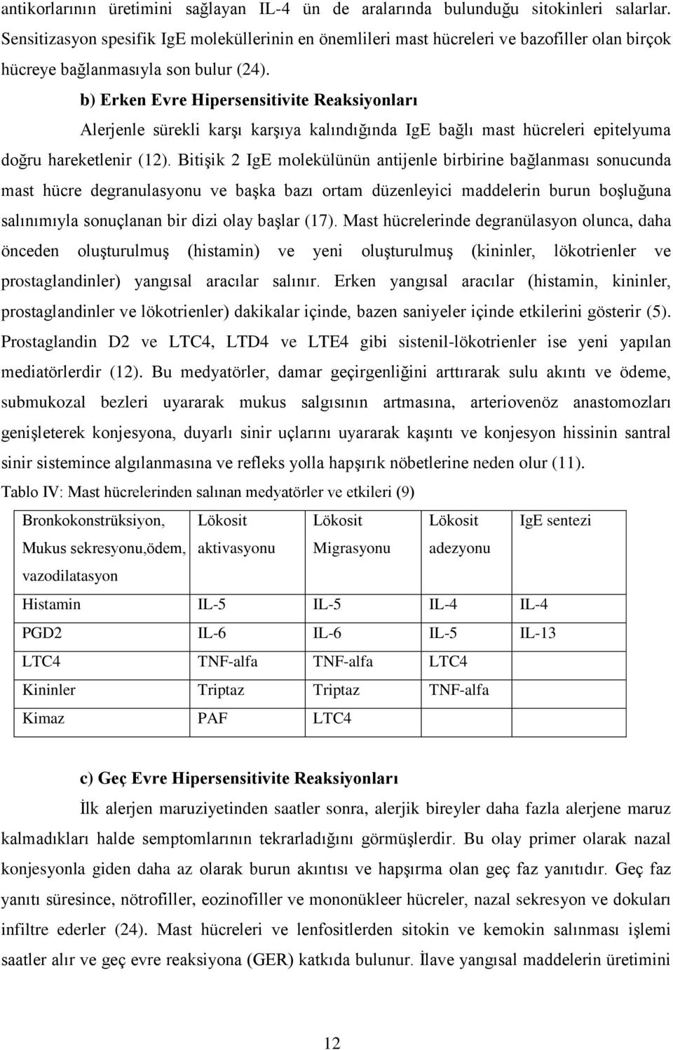 b) Erken Evre Hipersensitivite Reaksiyonları Alerjenle sürekli karģı karģıya kalındığında IgE bağlı mast hücreleri epitelyuma doğru hareketlenir (12).