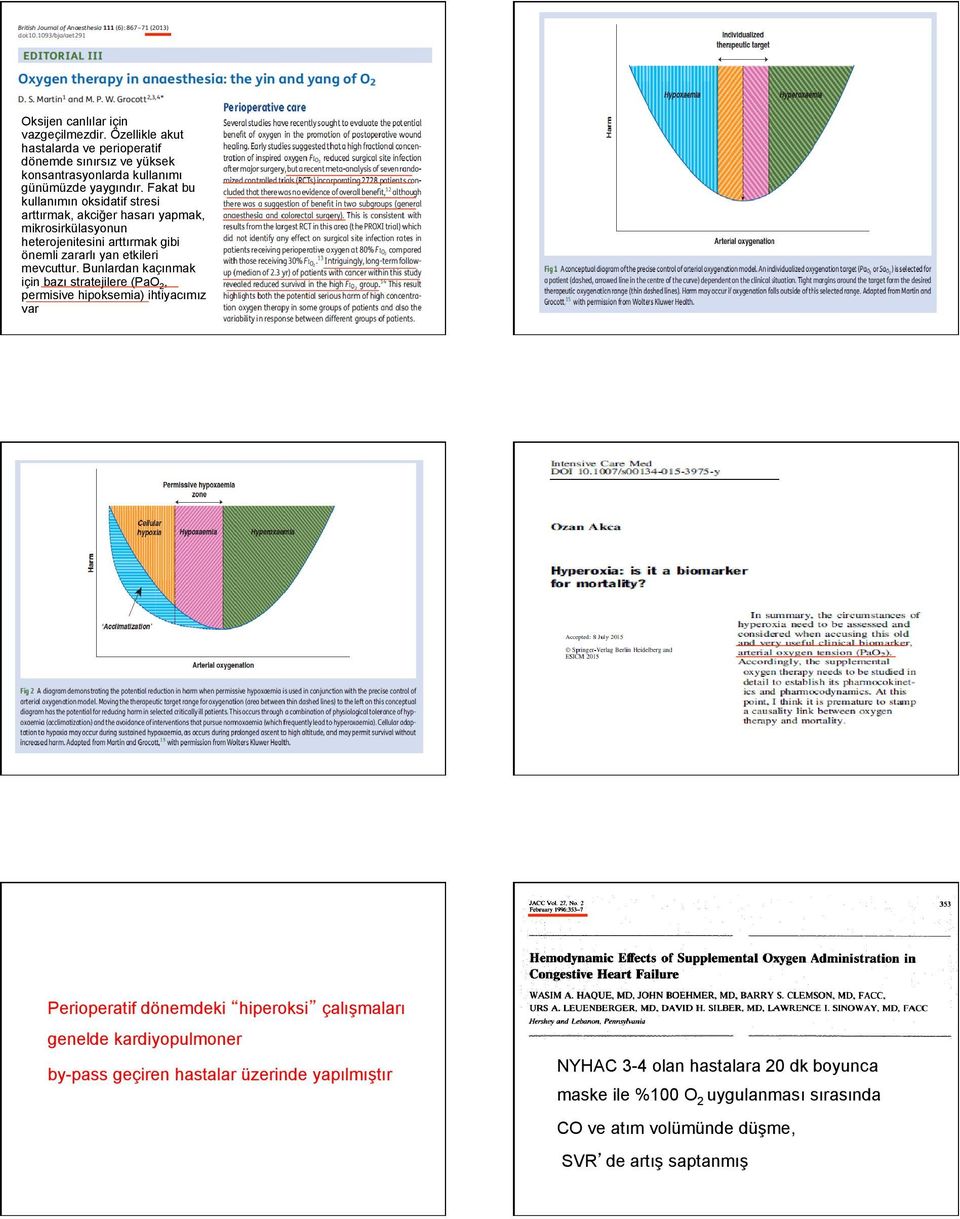 Bunlardan kaçınmak için bazı stratejilere (PaO 2, permisive hipoksemia) ihtiyacımız var Perioperatif dönemdeki hiperoksi çalışmaları genelde kardiyopulmoner