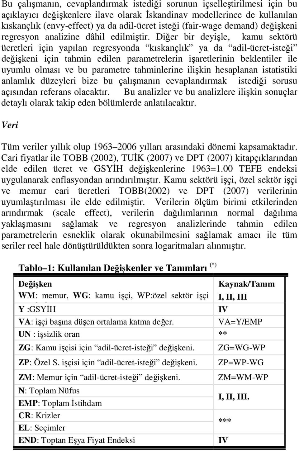 Diğer bir deyişle, kamu sekörü ücreleri için yapılan regresyonda kıskançlık ya da adil-ücre-iseği değişkeni için ahmin edilen paramerelerin işarelerinin bekleniler ile uyumlu olması ve bu paramere