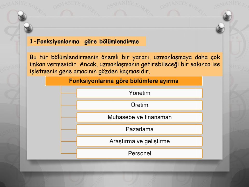 Ancak, uzmanlaşmanın getirebileceği bir sakınca ise işletmenin gene amacının gözden