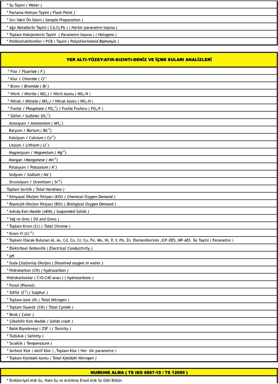 Klor / Chloride ( Cl -) * Brom / Bromide ( Br - ) * Nitrit / Nitrite ( NO - 2 ) / Nitrit Azotu ( NO 2 -N ) * Nitrat / Nitrate ( NO - 3 ) / Nitrat Azotu ( NO 3 -N ) * Fosfat / Phosphate ( PO -3 4 ) /