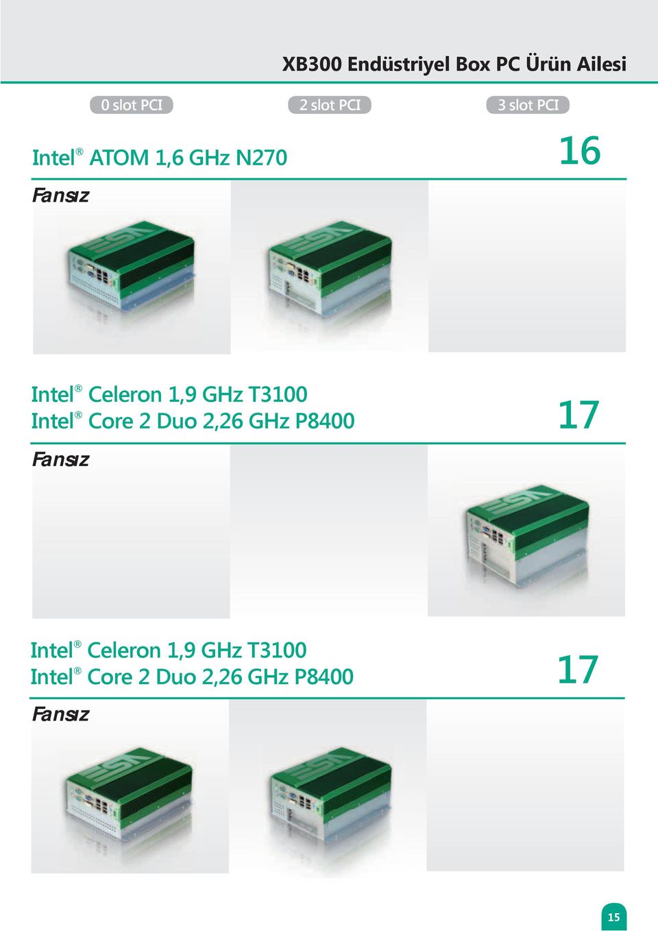 GHz T3100 Intel Core 2 Duo 2,26 GHz P8400 Fansız 17 Intel