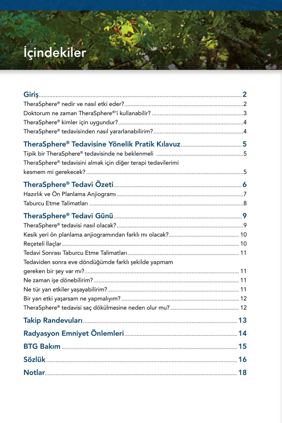 ...5 TheraSphere Tedavi Özeti...6 Hazırlık ve Ön Planlama Anjiogramı...7 Taburcu Etme Talimatları...8 TheraSphere Tedavi Günü...9 TheraSphere tedavisi nasıl olacak?