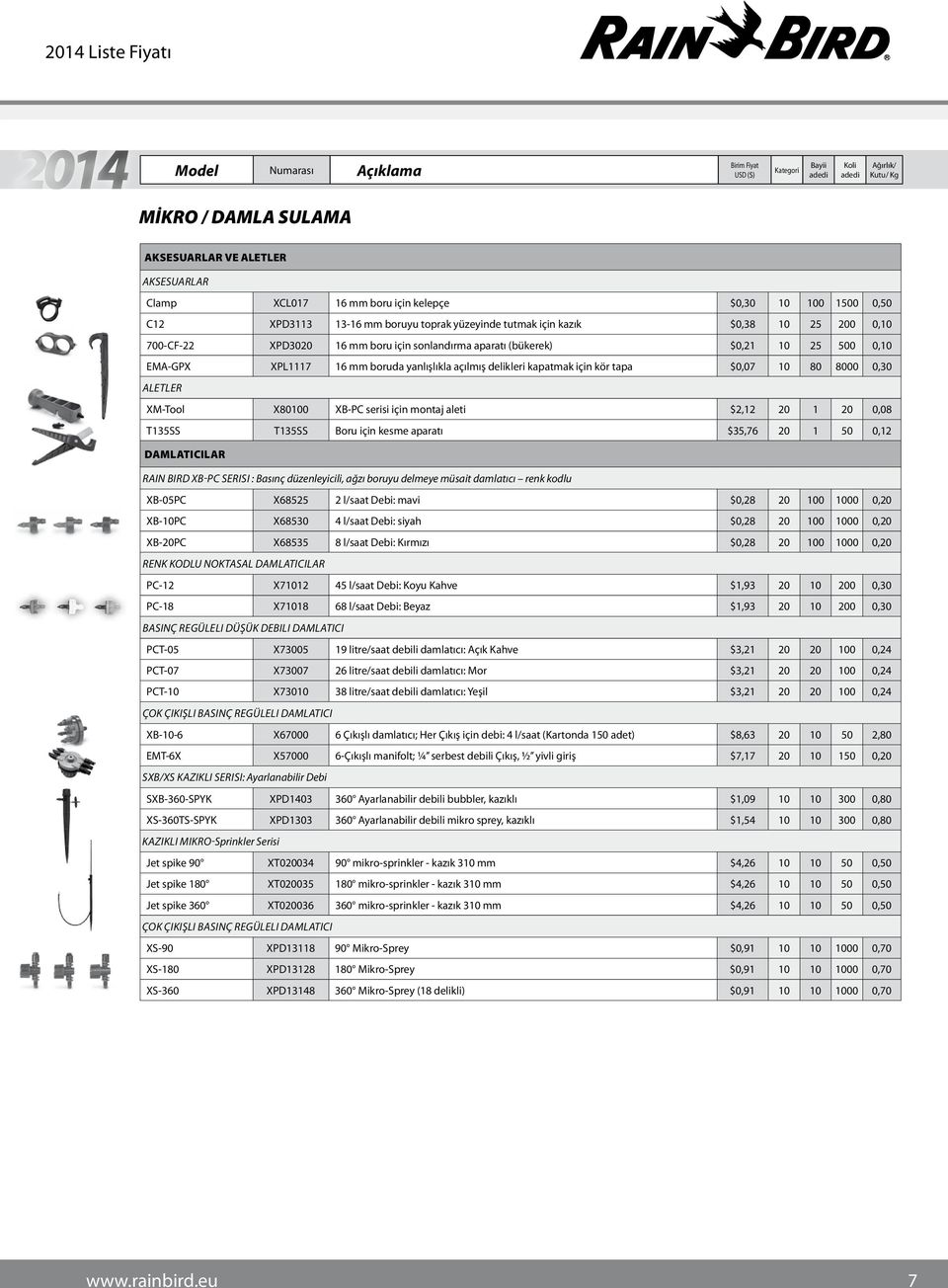 XM-Tool X80100 XB-PC serisi için montaj aleti $2,12 20 1 20 0,08 T135SS T135SS Boru için kesme aparatı $35,76 20 1 50 0,12 DAMLATICILAR Rain Bird XB-PC Serisi : Basınç düzenleyicili, ağzı boruyu