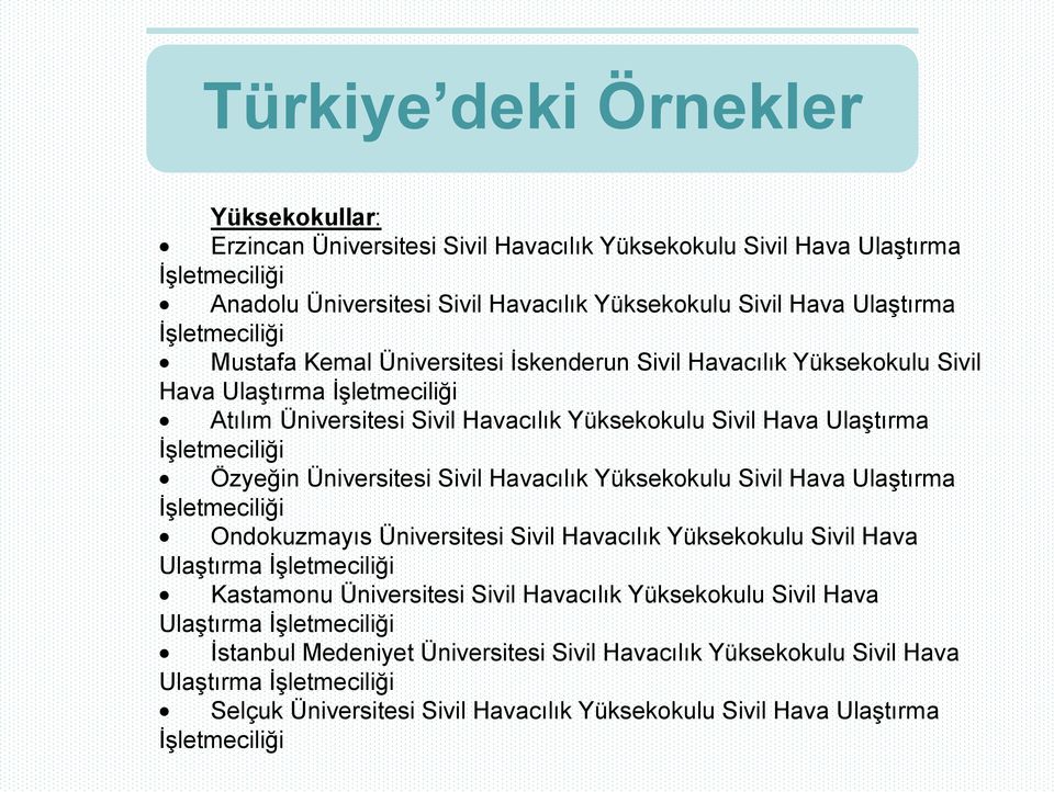 Üniversitesi Sivil Havacılık Yüksekokulu Sivil Hava Ulaştırma Ondokuzmayıs Üniversitesi Sivil Havacılık Yüksekokulu Sivil Hava Ulaştırma Kastamonu Üniversitesi Sivil