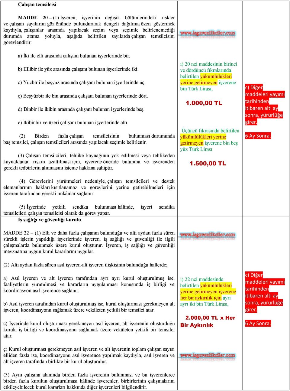 b) Ellibir ile yüz arasında çalışanı bulunan işyerlerinde iki. c) Yüzbir ile beşyüz arasında çalışanı bulunan işyerlerinde üç. ç) Beşyüzbir ile bin arasında çalışanı bulunan işyerlerinde dört.