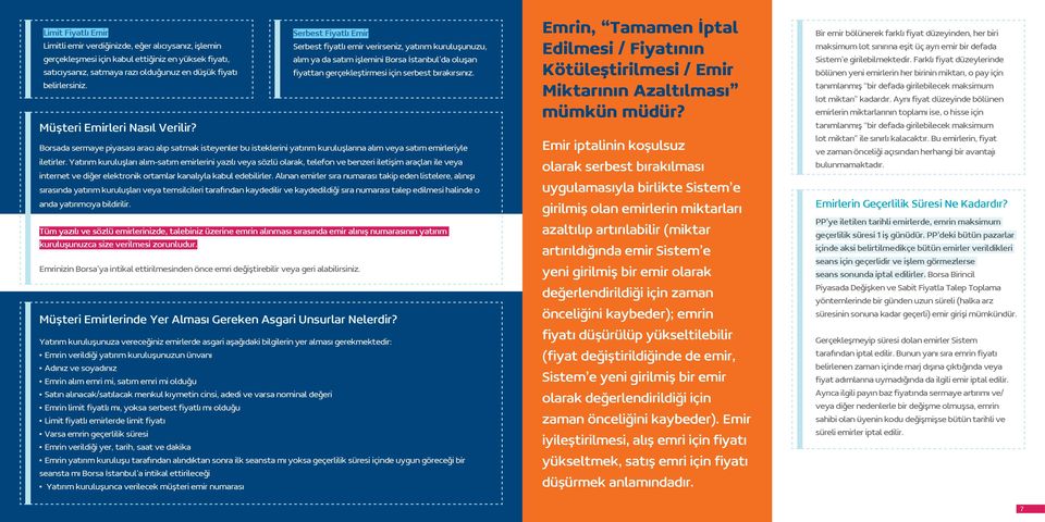 Müşteri Emirleri Nasıl Verilir? Borsada sermaye piyasası aracı alıp satmak isteyenler bu isteklerini yatırım kuruluşlarına alım veya satım emirleriyle iletirler.