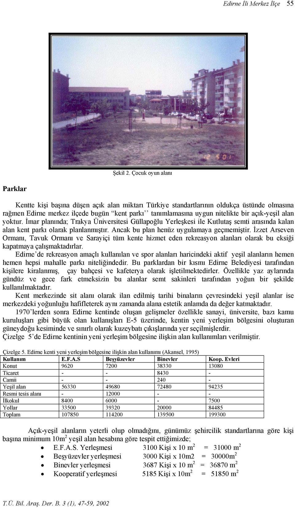 açık-yeşil alan yoktur. İmar planında; Trakya Üniversitesi Güllapoğlu Yerleşkesi ile Kutlutaş semti arasında kalan alan kent parkı olarak planlanmıştır. Ancak bu plan henüz uygulamaya geçmemiştir.