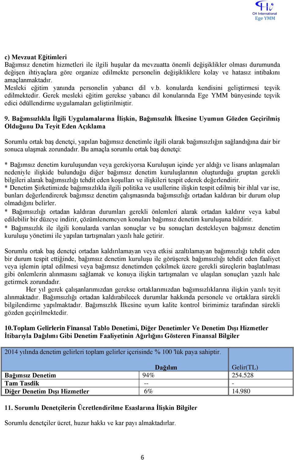 Gerek mesleki eğitim gerekse yabancı dil konularında Ege YMM bünyesinde teşvik edici ödüllendirme uygulamaları geliştirilmiştir. 9.