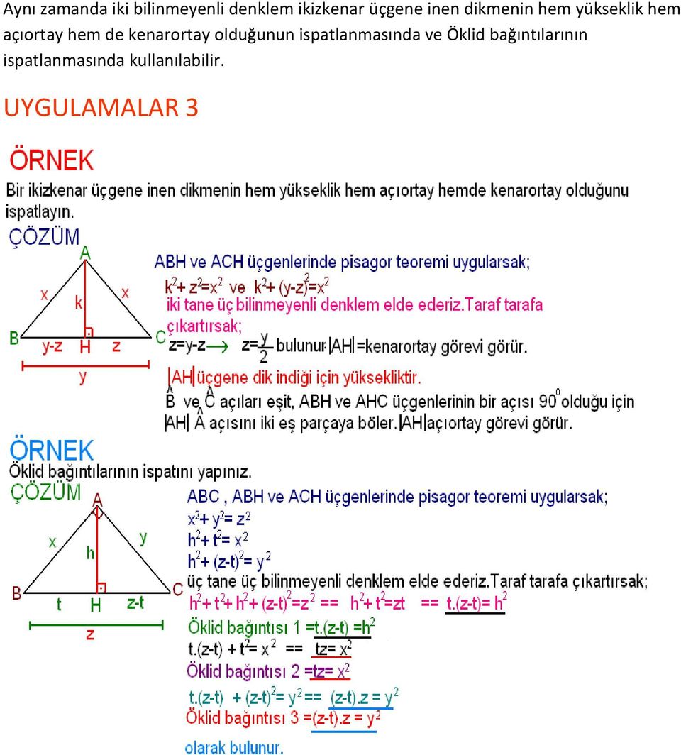 de kenarortay olduğunun ispatlanmasında ve Öklid