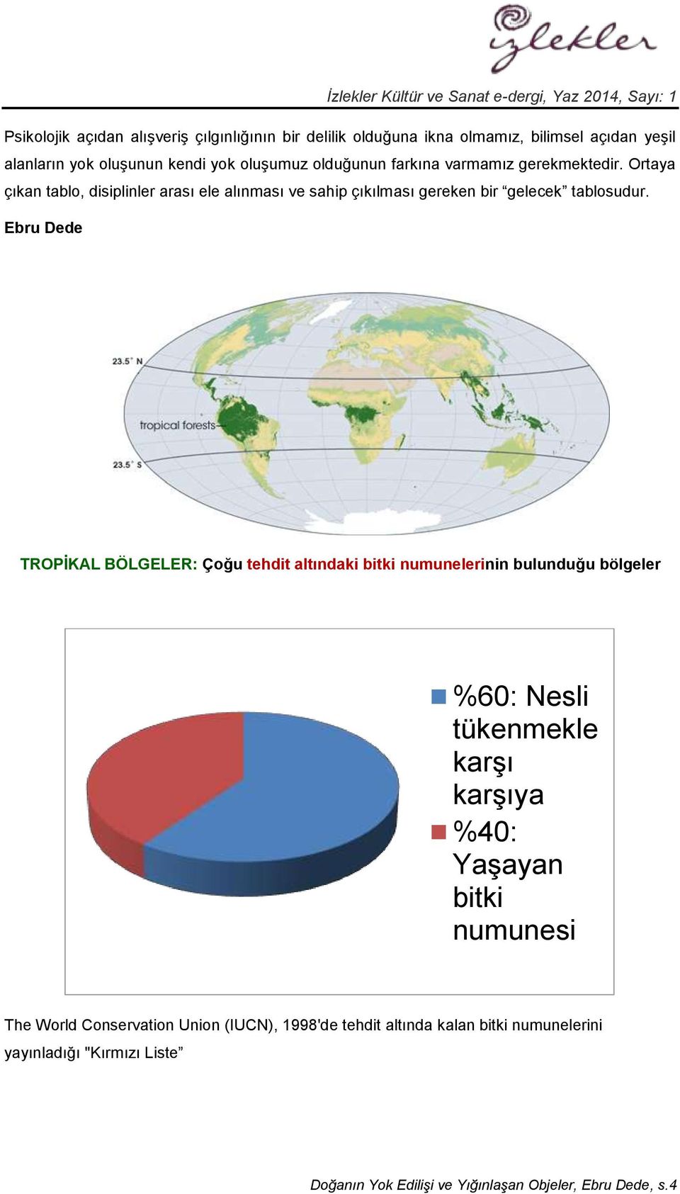 Ebru Dede TROPİKAL BÖLGELER: Çoğu tehdit altındaki bitki numunelerinin bulunduğu bölgeler %60: Nesli tükenmekle karşı karşıya %40: Yaşayan bitki