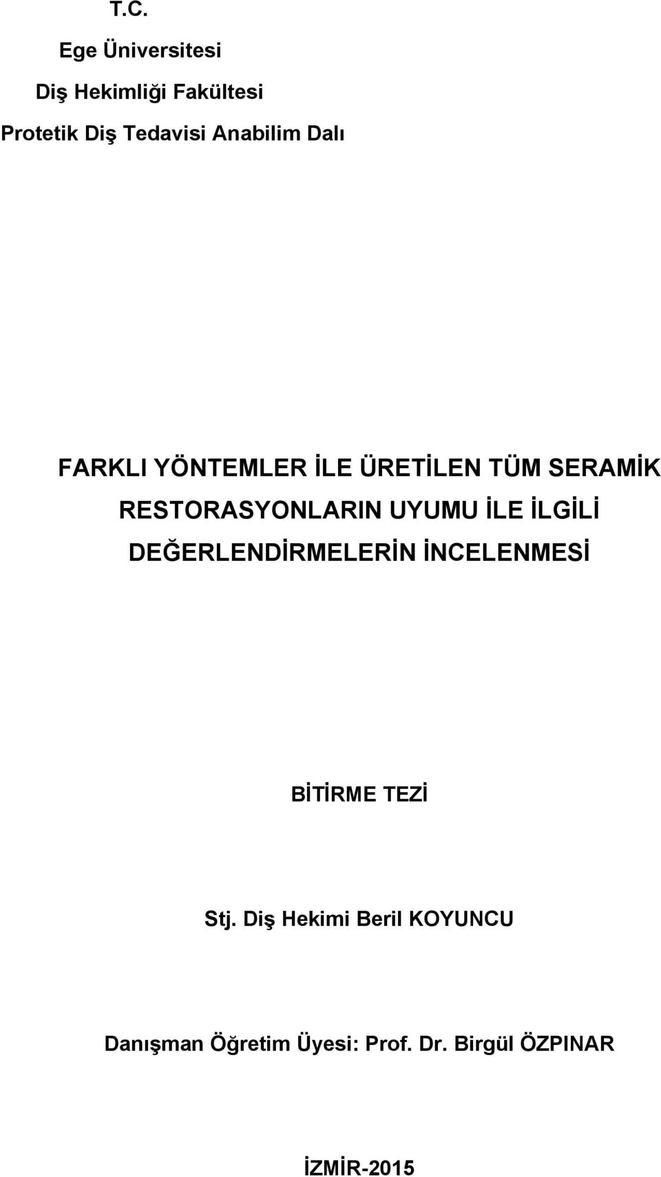 UYUMU İLE İLGİLİ DEĞERLENDİRMELERİN İNCELENMESİ BİTİRME TEZİ Stj.