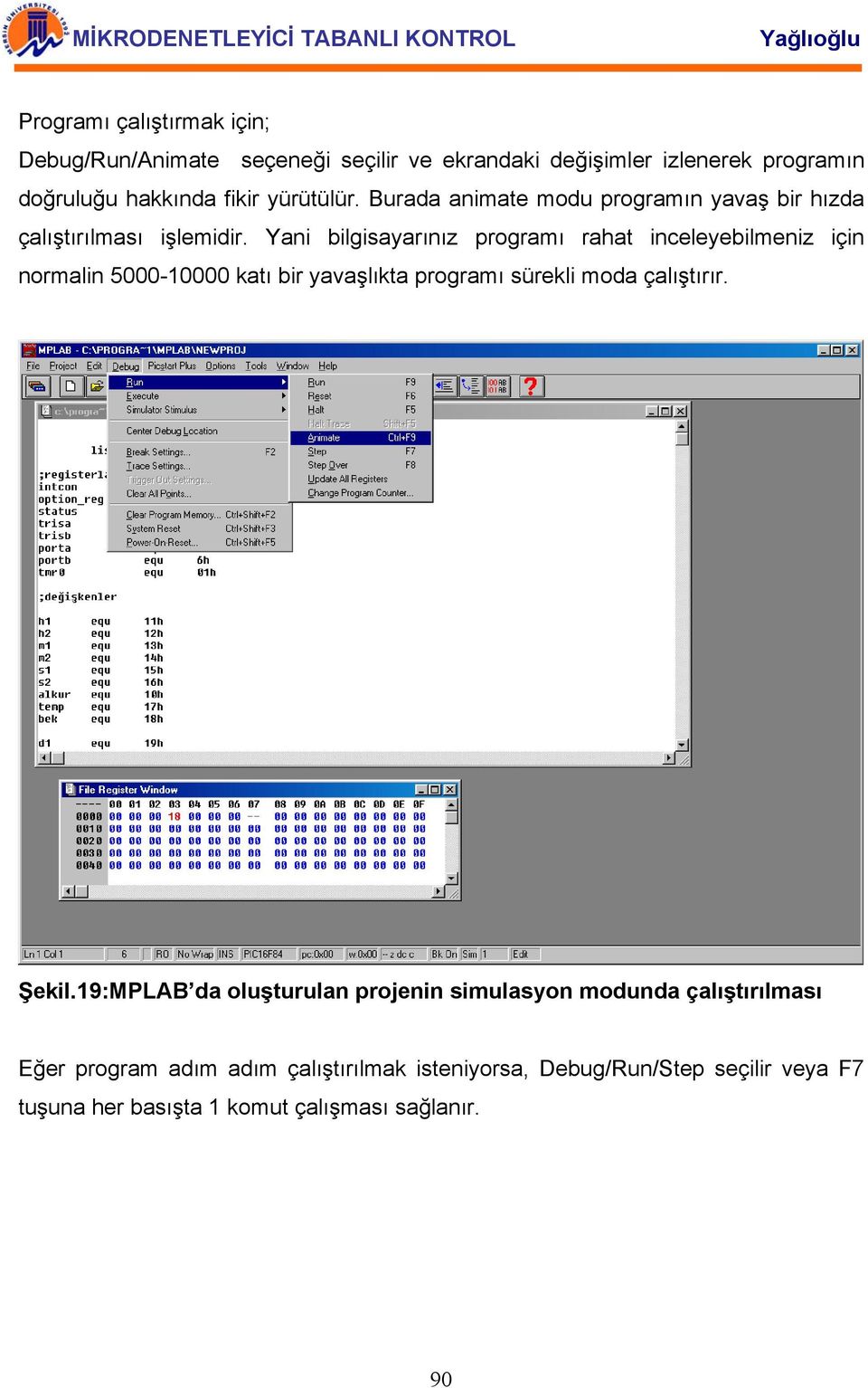 Yani bilgisayarınız programı rahat inceleyebilmeniz için normalin 5000-10000 katı bir yavaşlıkta programı sürekli moda çalıştırır. Şekil.