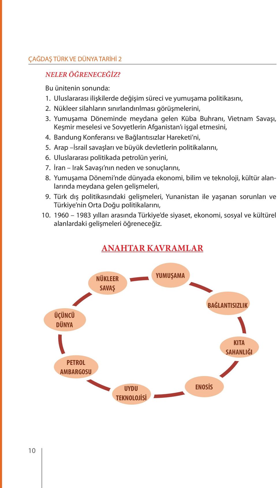 Arap İsrail savaşları ve büyük devletlerin politikalarını, 6. Uluslararası politikada petrolün yerini, 7. İran Irak Savaşı nın neden ve sonuçlarını, 8.