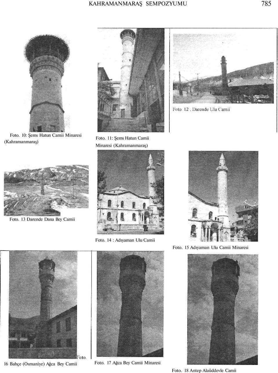 11: Şems Hatun Camii Minaresi (Kahramanmaraş) Foto. 13 Darende Dana Bey Camii Foto.